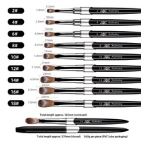 Pinceaux à ongles de qualité supérieure, manche en métal noir, 100% Kolinsky, ronds, à poils crimpés, pour salon de manucure