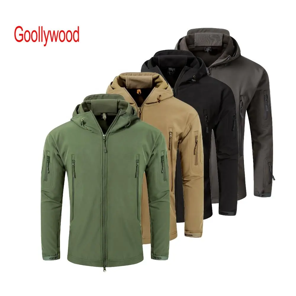 Men's Outdoor Tactical Combat Jacket Fleece Lining Softshell Hood7 Winter Jacket Coat Waterproof Windbreaker