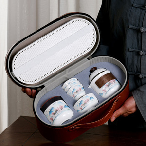 Dehua White Porcelain Travel <b>Tea</b> Set <b>One</b> <b>Pot</b> Four Cups Portable Traditional Design Gift Set - Product Image 1