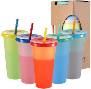 700ml Color-changing Coffee <b>Cup</b> with <b>Straw</b> Plastic Beer <b>Cup</b>, Milk Tea <b>Cup</b> - Product Image 1
