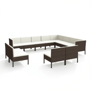 Ensemble salon de jardin en rotin blanc crème et brun, 10 places, mobilier d'extérieur, design contemporain - Product Image 1