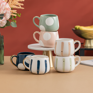 380ml nordique INS créatif écologique tasse à café en céramique or bord poignée Couple tasse cadeau de fête - Product Image 1