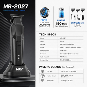 Cortadora de Pelo Profesional MRY de 7000 RPM con Cuchilla de Cerámica de Titanio, Recortadora Inalámbrica para Barbería, Máquina de Corte de Pelo Plug & Play para Hombres - Product Image 2