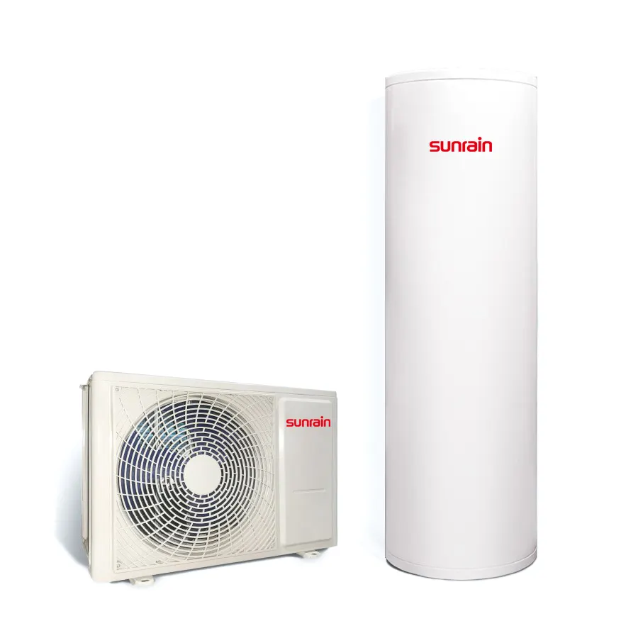 Sunrain أعلى بيع R410A دورة الفلور مصدر الهواء مضخة الحرارة سبليت مع خزان الحمام المياه الساخنة الصحية