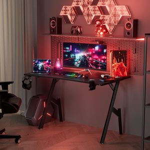 <span class=keywords><strong>Scrivania</strong></span> da Gaming Extra Spaziosa 140 X <span class=keywords><strong>60</strong></span> <span class=keywords><strong>cm</strong></span> in MDF con Tappetino per Mouse, Portabicchieri e Gancio per Cuffie, Nera - Product Image 4