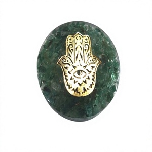 Green Aventurine Orgone Dome Handmade Hamsa Symbol Gemstone Paperweight Chakra Healing Crystal Stone Set Reiki Agate Feng Shui - Product Image 1