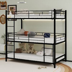 Litera doble metálica con escalera y barandilla completa, diseño moderno para dormitorio, uso en dormitorios de niños, adolescentes y adultos. ODM/OEM disponible. - Product Image 1