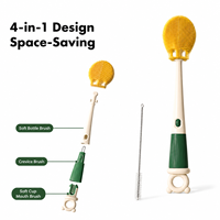 Brosse de nettoyage 4-en-1 en silicone souple sans BPA pour biberons, bouteilles d'eau et tétines, motif uni