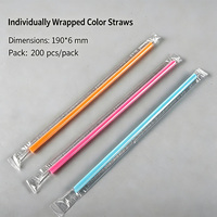Pailles à boire en PP emballées individuellement 6x190mm, pailles jetables de qualité alimentaire, colorées, noires, transparentes pour café à emporter