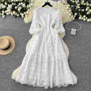 Vestido Midi Informal Tipo Túnica Vintage Tejido Ecológico para Invierno 2024, para Mujer, de Poliéster/Algodón Transpirable, con Mangas Farol - Product Image 4