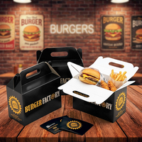 Boîte en papier pour hamburger, frites et poulet frit, avec logo imprimé personnalisé, écologique, biodégradable, laminage mat, emballage pour restauration rapide
