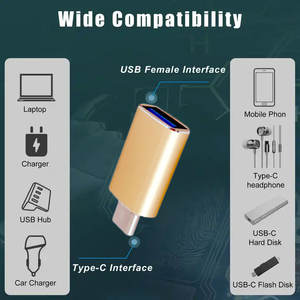 Venta caliente macho tipo C a hembra USB 3,0 adaptador Mini USB tipo C OTG convertidor conectores fabricante proveedor - Product Image 5