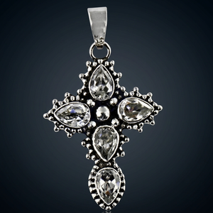 Pendentif Croix Art Palace en Argent Tibétain avec Cristal et Strass Coupe Poire, Charme Religieux Chrétien Vintage, Bijou Unisexe, Cadeau - Product Image 3