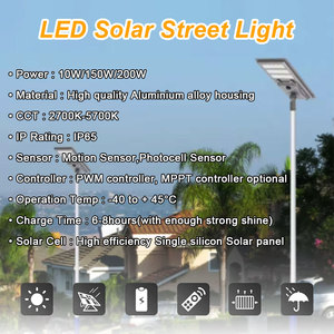 米国製150W LEDソーラー屋外防水超高輝度広角ライトソーラー街路灯 - Product Image 2