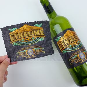 럭셔리 3D 레이프 24K 골드 텍스처 블랙 병 라벨 수분 텍스처 종이 맞춤 디자인 프로스트 인쇄 블랙 라벨 병용 - Product Image 3