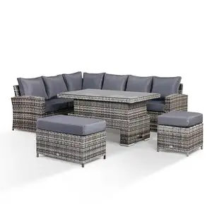 Sofá de canto com mesa de elevação, bancada e bancada para lazer jardim ao ar livre móveis conjunto rattan/drenante