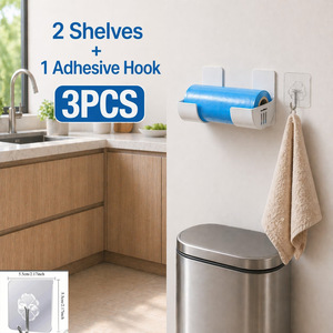 Support de rangement pour porte d'armoire de cuisine, porte-rouleau de film plastique avec poignée en bois, pour film alimentaire, sacs poubelle, organiseurs de parapluies - Product Image 4