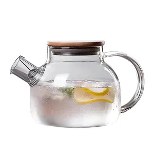 Vendita calda teiera in vetro brocca in vetro da 1000ml con coperchio brocca in vetro borosilicato alto con coperchio in bambù