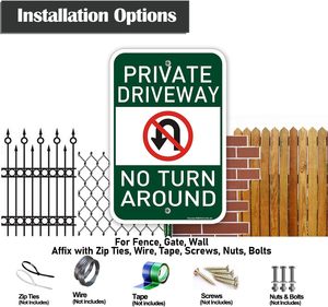 Señal reflectante de prohibido girar en entradas privadas de 12x18, placa de advertencia de aluminio inoxidable, seguridad exterior resistente a la intemperie - Product Image 5