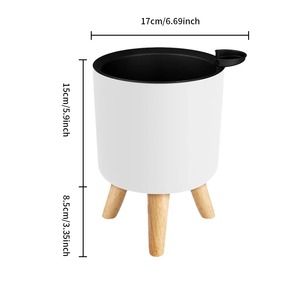 Pot de fleurs auto-arrosant sur pieds <span class=keywords><strong>en</strong></span> bois, pot de fleurs sur pied, conteneur <span class=keywords><strong>en</strong></span> plastique, pot à bonsaï, décorations pour la maison, intérieur - Product Image 4