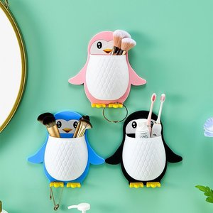 Penguin Shelf Perforation-Free Silicone Rubber Desktop <b>Makeup</b> Brush Storage Wall-Mounted Single Storage <b>Box</b> for Remote - Product Image 2