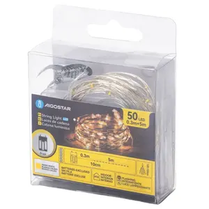 Ghirlanda di luci LED con filo di rame, batteria 3AA, 5 m, luce bianca calda; ideale per decorare e creare atmosfera negli spazi. - Product Image 2