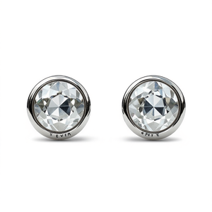 Orecchini a perno con sfera in oro bianco e cristallo incastonato, gioielli classici unisex - Product Image 1