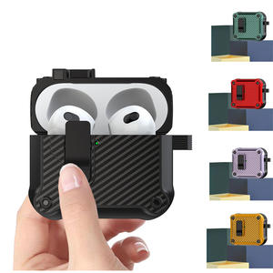 Funda protectora para auriculares de fibra de carbono con interruptor magnético para <span class=keywords><strong>Airpods</strong></span> 4 para <span class=keywords><strong>airpods</strong></span> 1 2 <span class=keywords><strong>3</strong></span> / Pro 2 TPU + PC Armor Cover + HOOK - Product Image 1