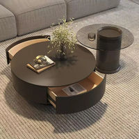 Table basse ronde moderne noire de style chinois pour salon, table basse en verre
