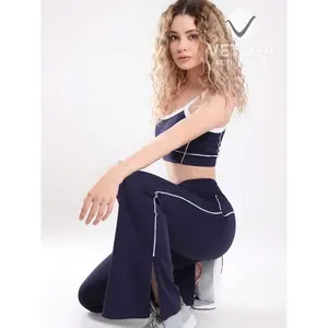 Conjunto de Yoga Bicolor Azul Marino Vetega con Sujetador Acolchado, Almohadillas Extraíbles, Leggings de Cintura Alta y Tejido Elástico en Cuatro Direcciones sin Costuras para Mujer - Product Image 4