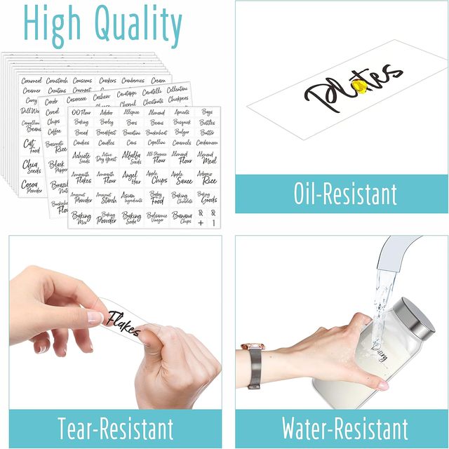 Vinyl Laminated Script Pantry Food Labels Water & Oil Resistant Label Stickers for Food Jars Organization Storage