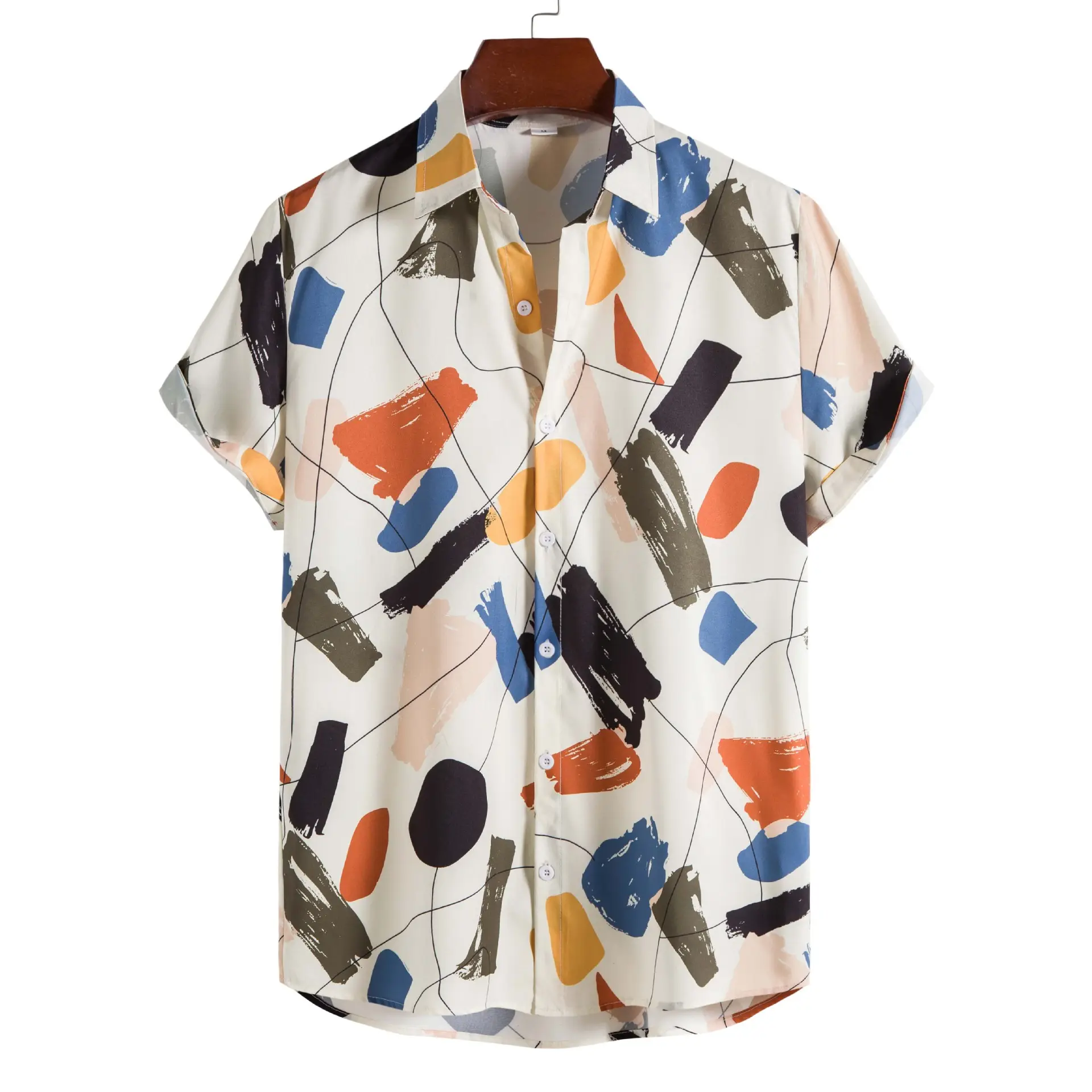 Camisa de algodão para homens casuais Slim Fit estampada com graffiti lapela padrão floral ODM respirável tingido liso