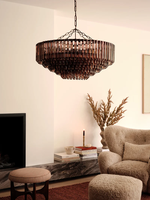 Lustre large à 9 lumières en bronze et verre chocolat fumé