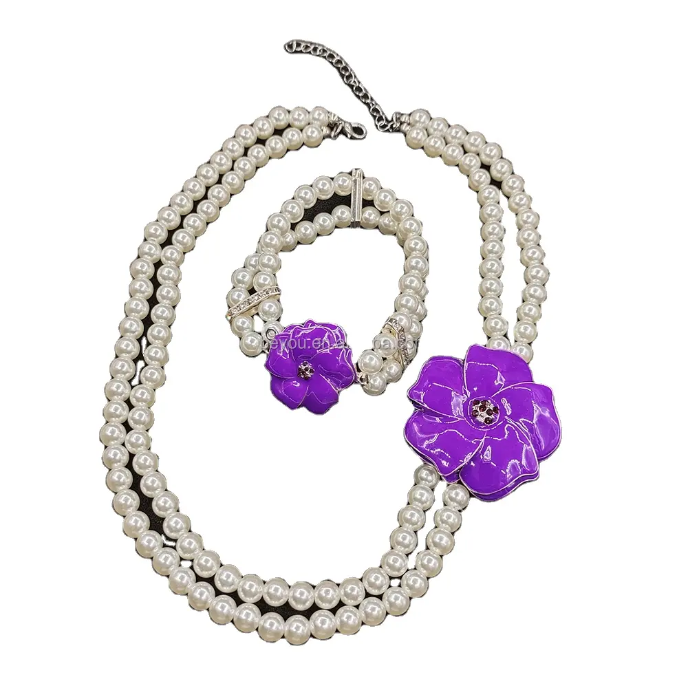 Pendentif Delta blanc perle africaine violet fleur violette collier bracelet ensemble entretoises en cristal collier bracelet bijoux