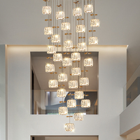 Lustre Duplex pour Hôtel et Villa, Lustre d'Escalier en Spirale Rotatif en Cristal, Luminaires de Luxe Exquis