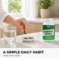 Capsules de chlorophylle en marque privée OEM, 60 unités en flacon, capsules alimentaires pour adultes, certifiées Halal, emballage personnalisé, vente en gros