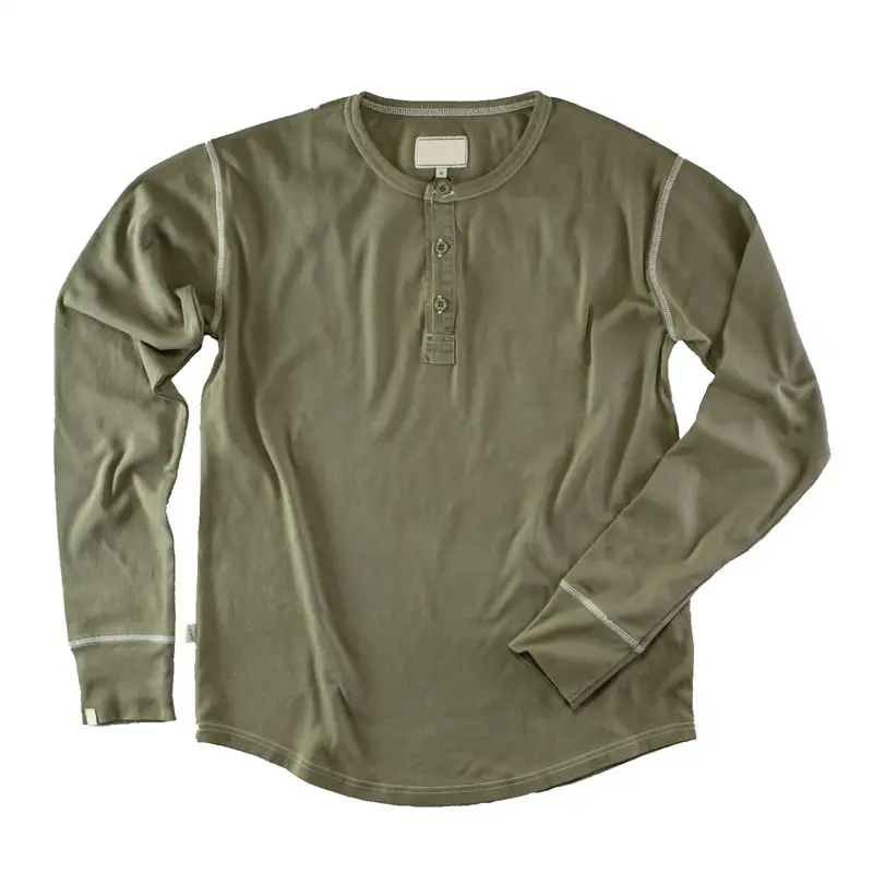 organic henley shirt men blank long sleeve t shirt buttons eco-friendly men Long sleeve tshirts Weight Henley t shirt army green