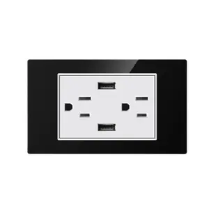 American Standard Stylish Luxury Glass Panel Wall Switch Socket 16A Electrical Socket With Usb
