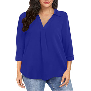 2024 nuovo Pullover di Chiffon da <span class=keywords><strong>donna</strong></span> europeo e americano <span class=keywords><strong>grande</strong></span> Top a maniche 3/4 <span class=keywords><strong>con</strong></span> scollo a V ampio - Product Image 6