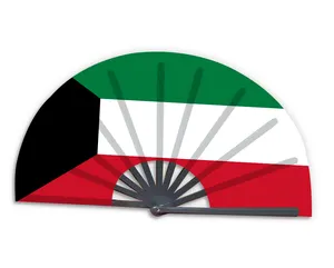 منتج جديد حسب الطلب علم المدينة الوطني الكويت قابلة للطي الخيزران المحمولة باليد مروحة