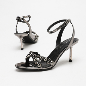 Sandali Harmony Angel con Tacco Alto Silenzioso, Strass Metallizzati a Specchio, Cinturino alla Caviglia, Eleganti Tacchi a Spillo con Punta Aperta per Donne - Product Image 5