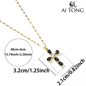 Collar con Colgante de Cruz Multizirconia Rosa, Negra y Blanca, Chapado en Oro de 18K, Joyería Económica de Cobre y Acero Inoxidable para Uso Diario - Product Image 6