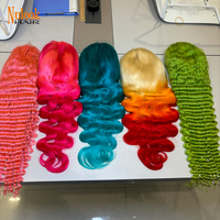 Pelucas de Encaje Frontal Transparente en Amarillo, Verde y Naranja para Mujeres Negras, Pelucas de Cabello Humano Rizado de Color Rosa Vietnamita