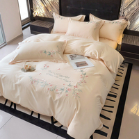 Juego de Ropa de Cama de Lujo 2025, 100% Algodón de Felpa, 500 Hilos, Refrescante, Plegable, Ecológico, Estilo Europeo, 4 Piezas, Bordado Vintage a Rayas