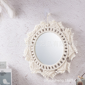 Handmade Bohemian Cosmetic <b>Mirror</b> With Cotton Lace Trim White Irregular Shape Decorative Home Wall <b>Hanging</b> 1PC - Product Image 2
