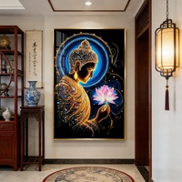 Factory Direct Sales Large LED Wall Art Living Room Office Hotel Landscape Frame Blue Buddha Statue Crystal Porcelain Painting