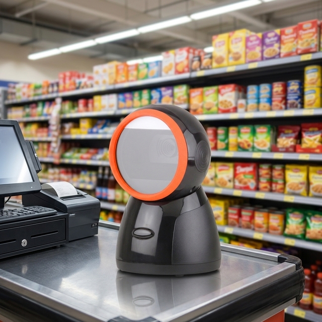 Desktop Black Supermarket Barcode Reader Retail Pos System Payment 1D 2D Barcode Qr Code Scanner Machine