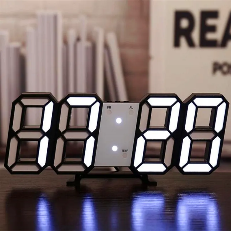 นาฬิกาปลุกดิจิตอล LED,นาฬิกาปลุกอิเล็กทรอนิกส์มีไฟสำหรับกลางคืนนาฬิกาตั้งโต๊ะเลื่อนปลุกได้