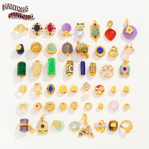 NANTONG Cuentas espaciadoras de cobre chapadas en oro de 18K, colgante geométrico estilo chino, accesorios de joyería DIY, tamaño mediano - Product Image 1