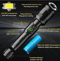 Lampe torche tactique LED rechargeable USB P360 avec zoom télescopique, étanche IP68, plus de 1000 lumens et portée de faisceau de 300-400 m